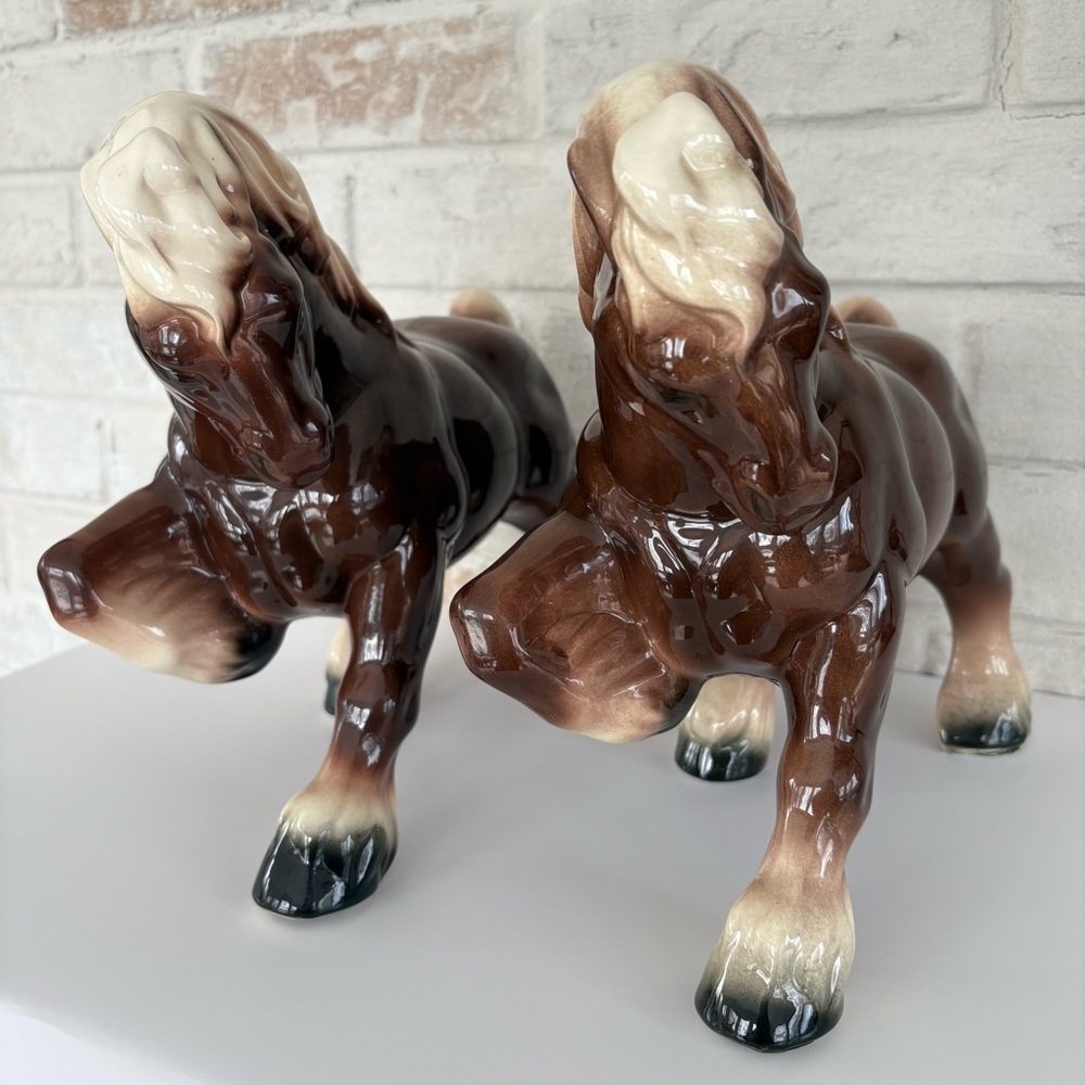 Pair Large Ceramic Clydesdale Figurine of Horses